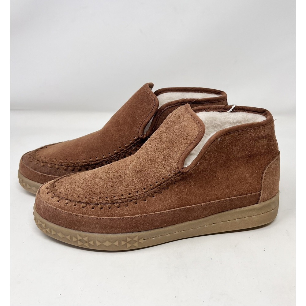 Muk Luks Womens Queens Slip On Bootie Suede Cognac Wool Blend Size 9.5 Comfort